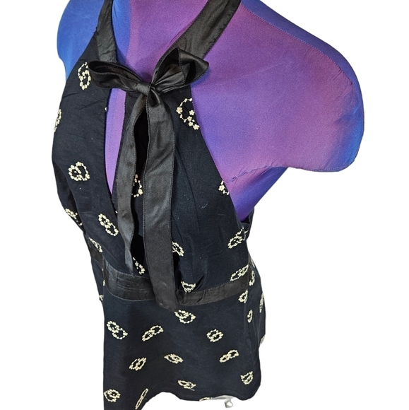 Odille by Anthro Black & White Silk Keyhole Peplum Halter Top Size 12 Women B10 - Picture 5 of 11